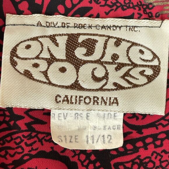 On The Rocks Vintage Dress Women's 11/12 Red Black Gold Floral Print 80s Pockets - Picture 6 of 15